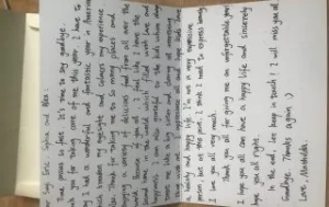 Letter to Xialin from previous Au Pair
