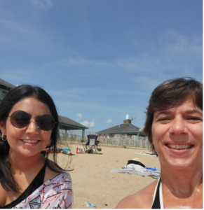 Joan and Au Pair at the beach