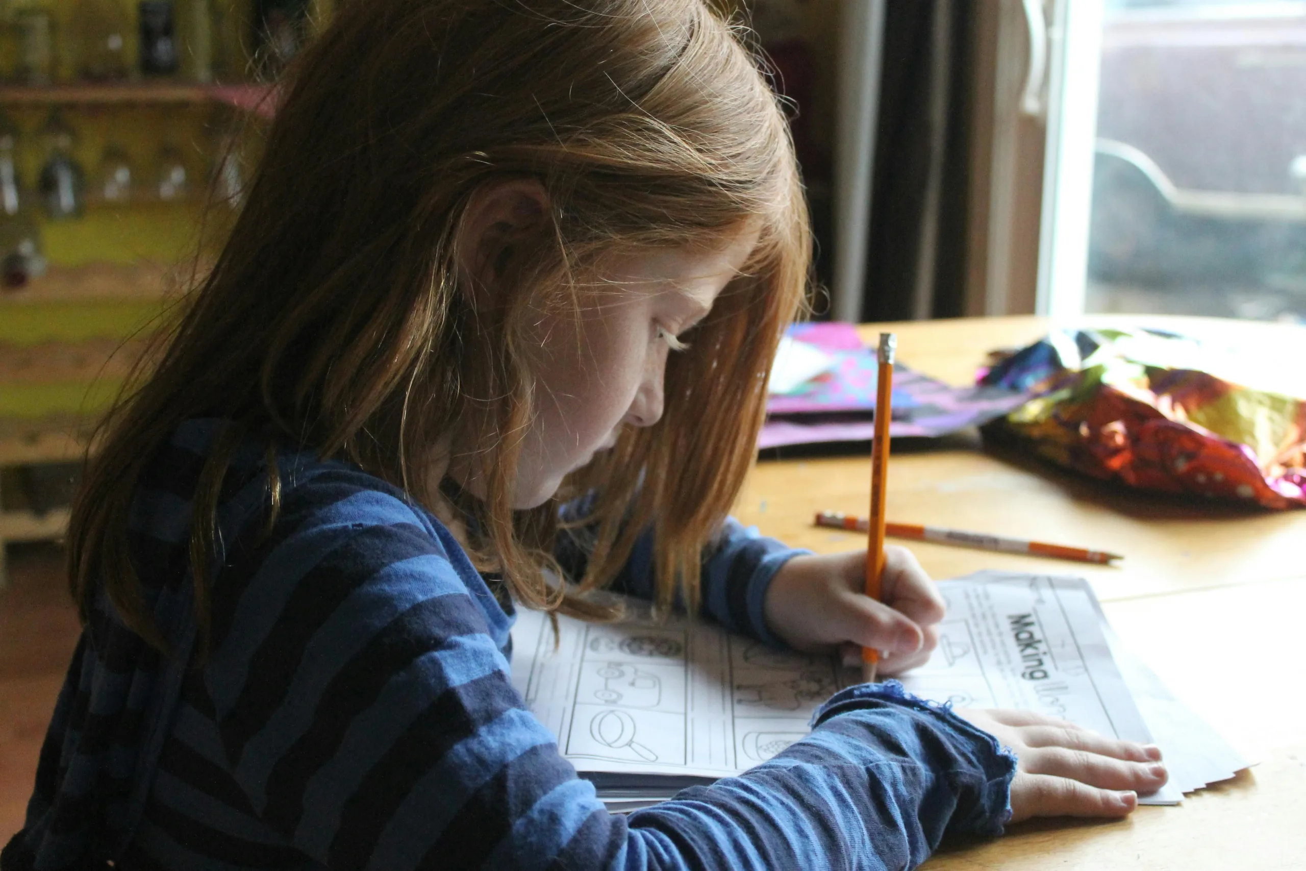 child working on organization skills