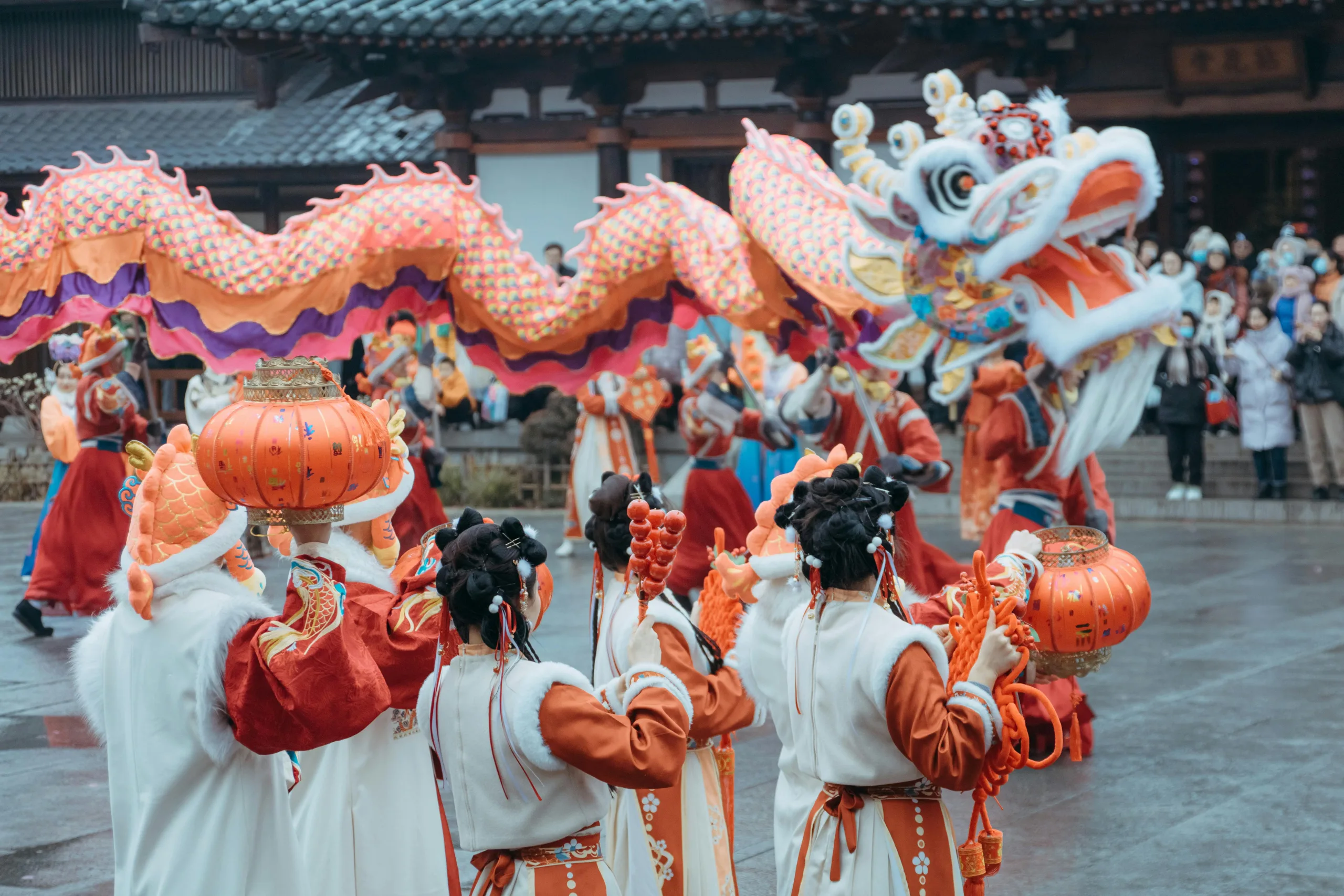 Traditional Chinese Lunar New Year lion dance performance