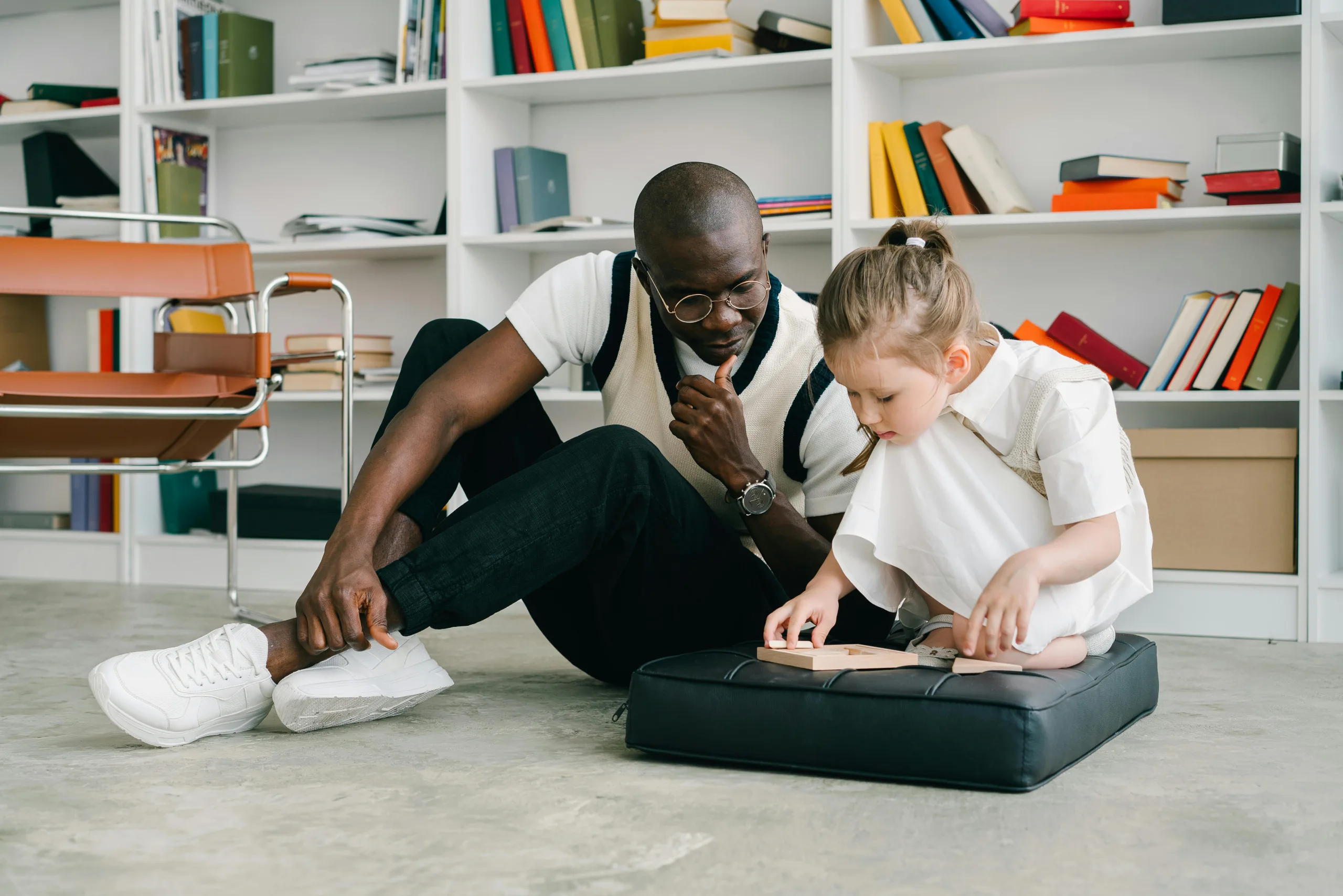 Au Pair helping child at therapy appointment