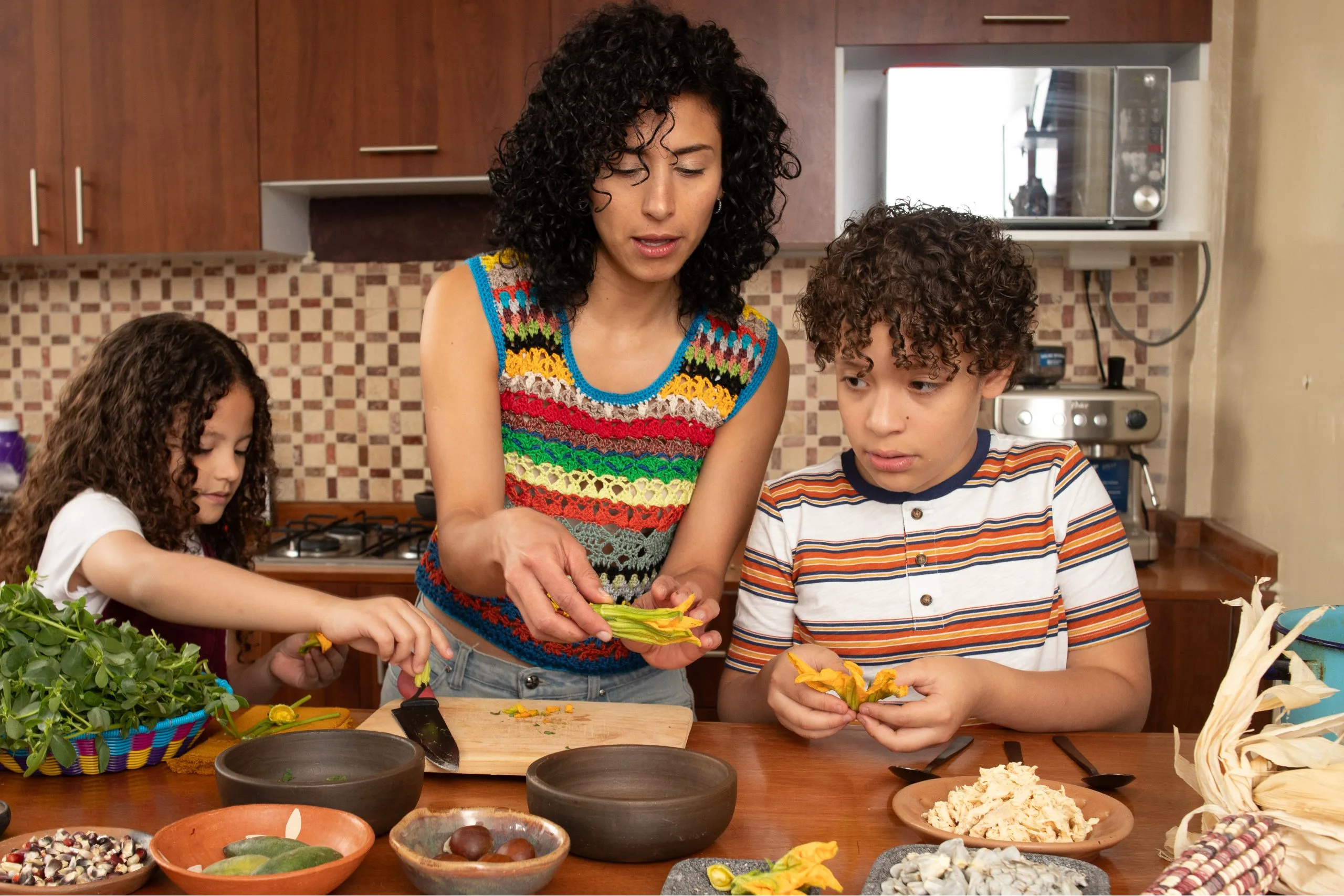 Children and Au Pair cooking